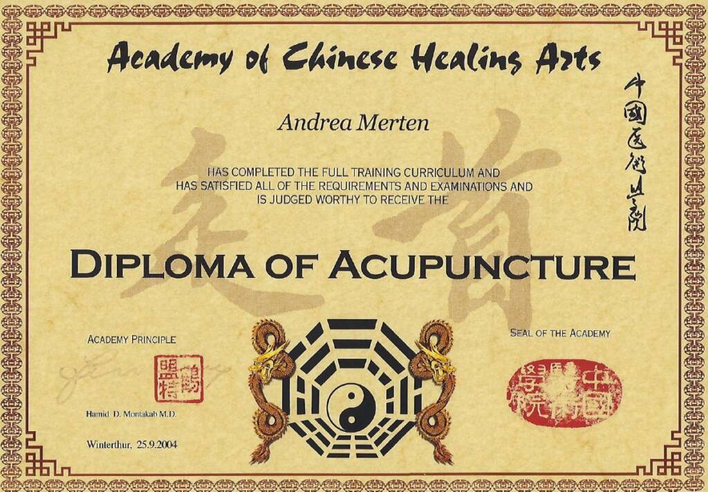 Andrea Merten Diploma of Acupuncture Academy of Chinese Healing Arts